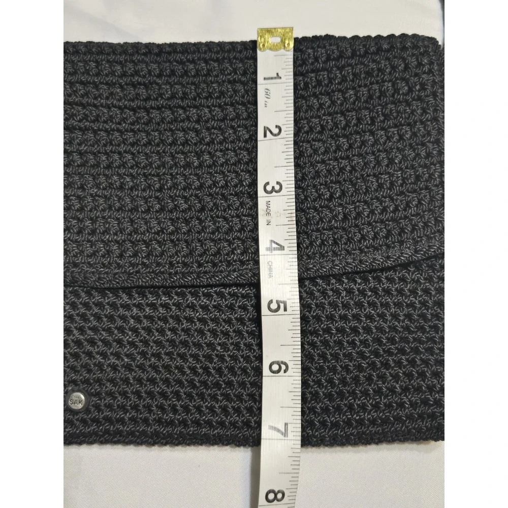 The Sak Black Crochet Knit Flap Crossbody Bag Purse Small Square Y2K Boho